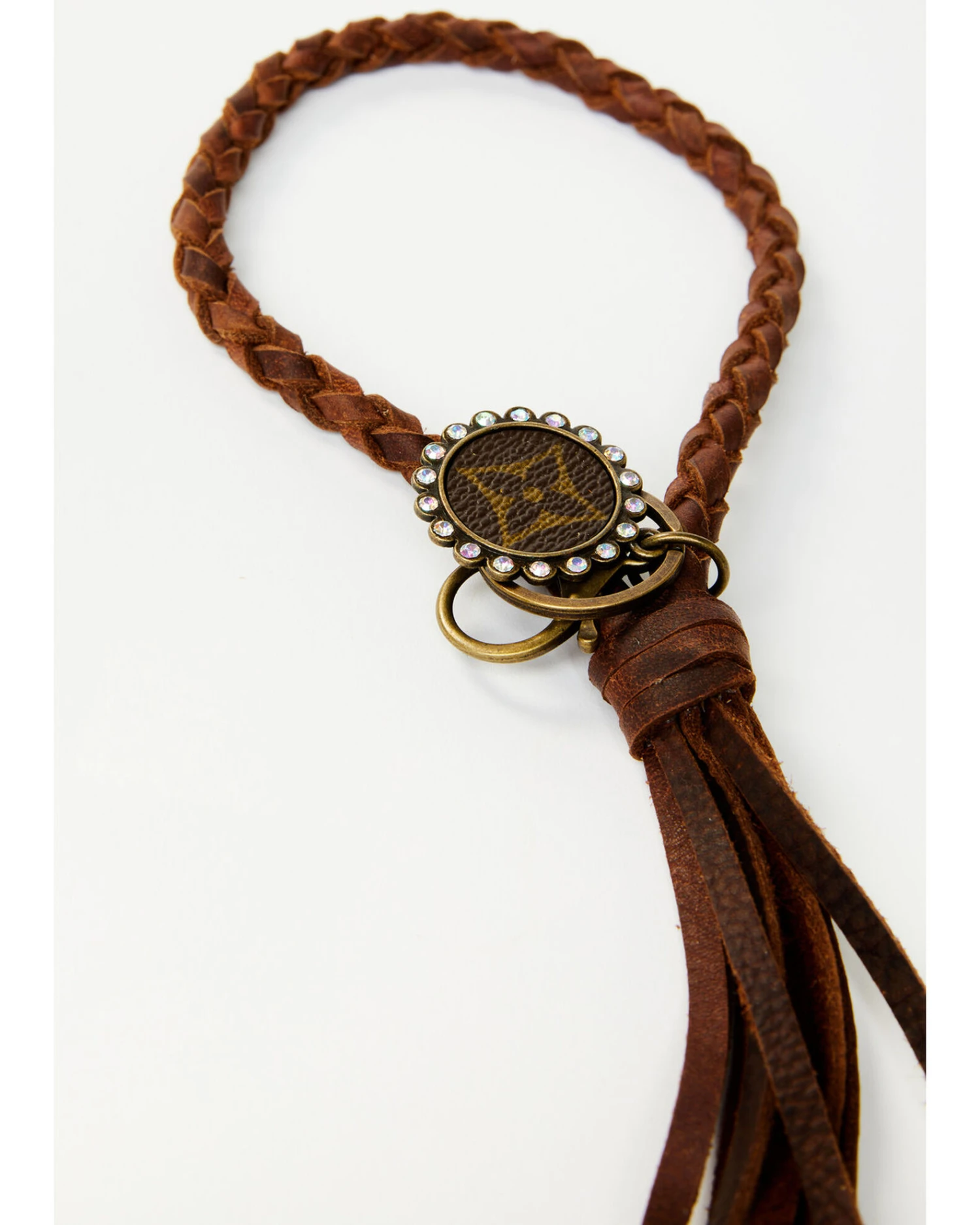 Keep It Gypsy Women's Luxury Designer Motif Studded Brown Braided Fringe Keychain 4 Keep It Gypsy Women's Luxury Designer Motif Studded Brown Braided Fringe Keychain - Image 2
