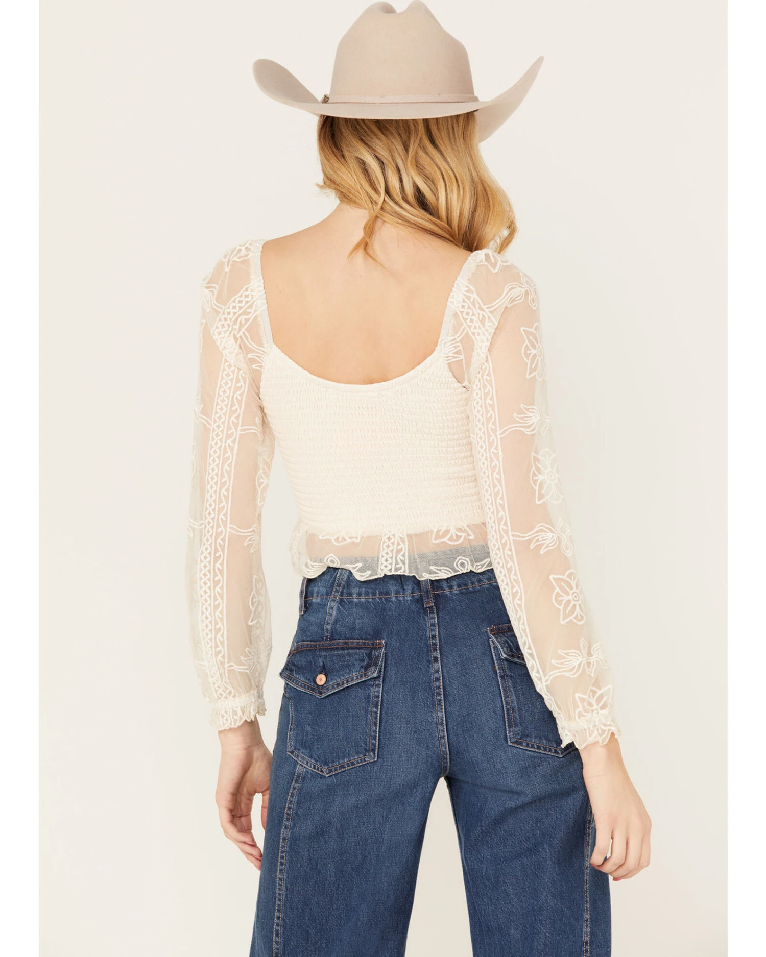 Jolt Women's Lace Smocked Long Sleeve Top 6 Jolt Women's Lace Smocked Long Sleeve Top - Image 4