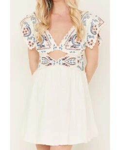 Free People Women's Rambling Roads Mini Short Sleeve Embroidered Dress 8 Free People Women's Rambling Roads Mini Short Sleeve Embroidered Dress -Twisted X Sales 2000388007 100 P3