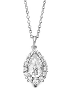 Kelly Herd Women's Silver Pear Halo Pendant Necklace