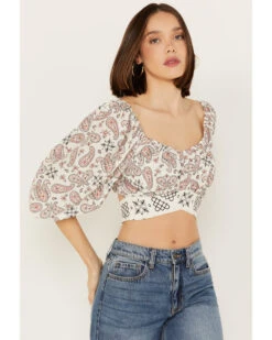 Beyond The Radar Women's Bandana Print Tie Back Top