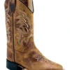 Old West Boys' Burnt Western Boots - Broad Square Toe