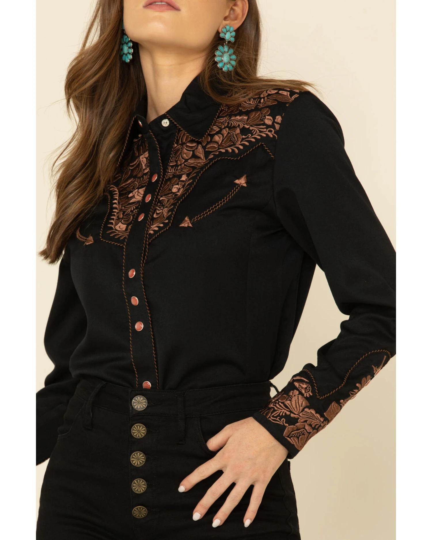 Scully Women's Floral Embroidered Long Sleeve Western Shirt 5 Scully Women's Floral Embroidered Long Sleeve Western Shirt - Image 3